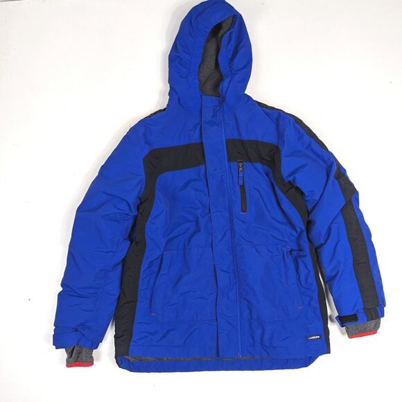 Lands' End Kids Squall Waterproof Insulated Jacket Fleece Lined Blue Black Sz L - Picture 1 of 8